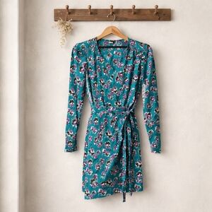 The Kooples Teal and Purple Floral Long Sleeve Dress